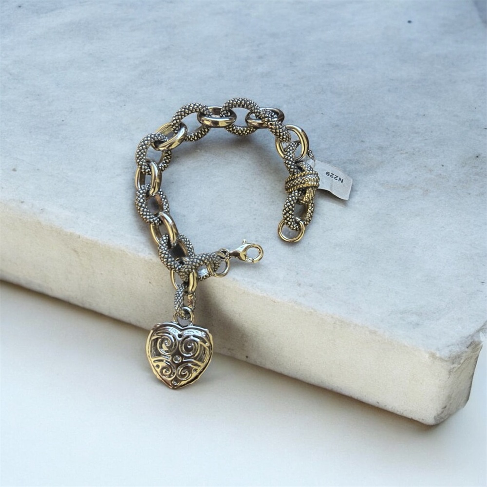 Charm Chain Link Bracelet Sterling Silver .925 - Picture 5 of 6